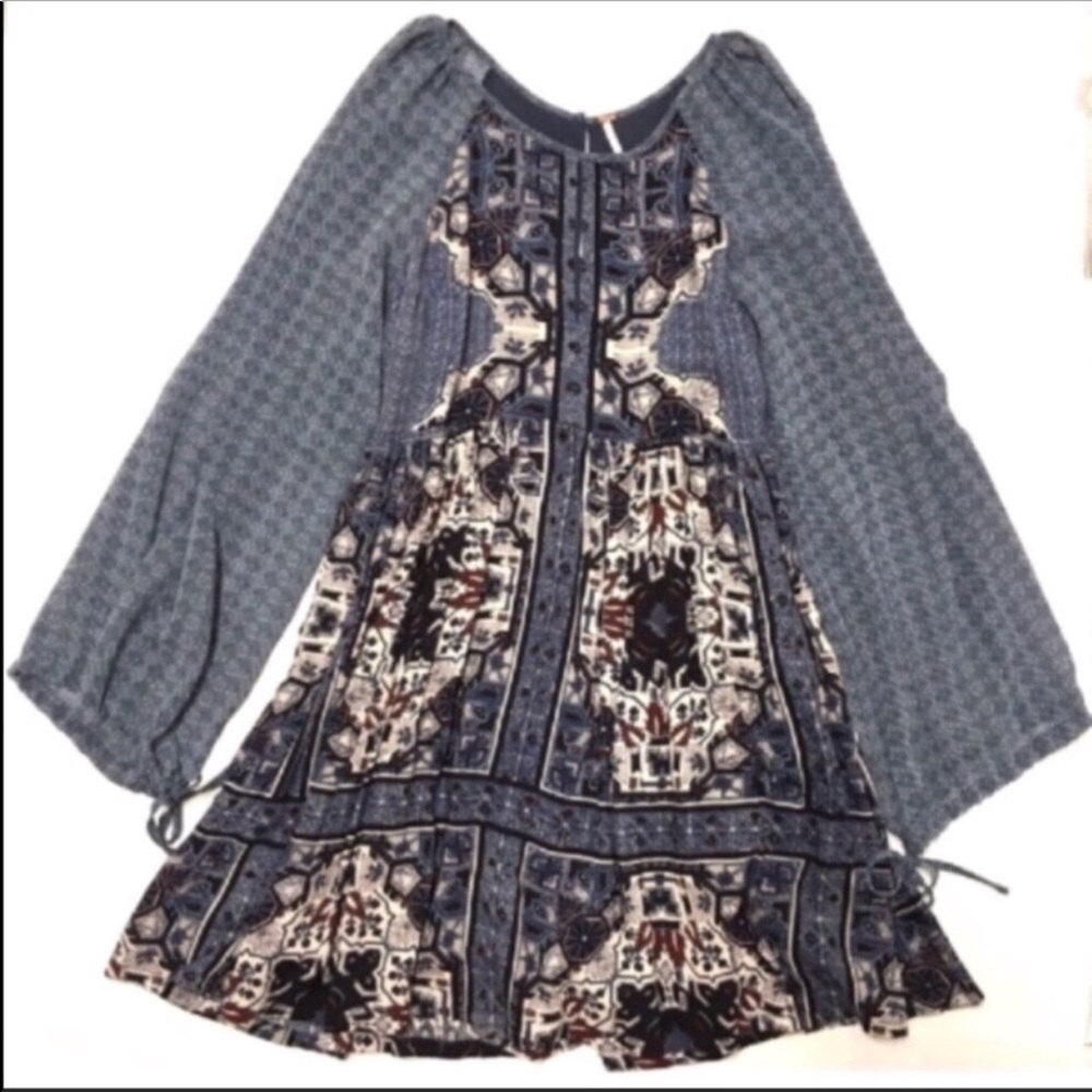 3/$50 Free People Oksana blue boho dress 2 XS - Picture 4 of 7